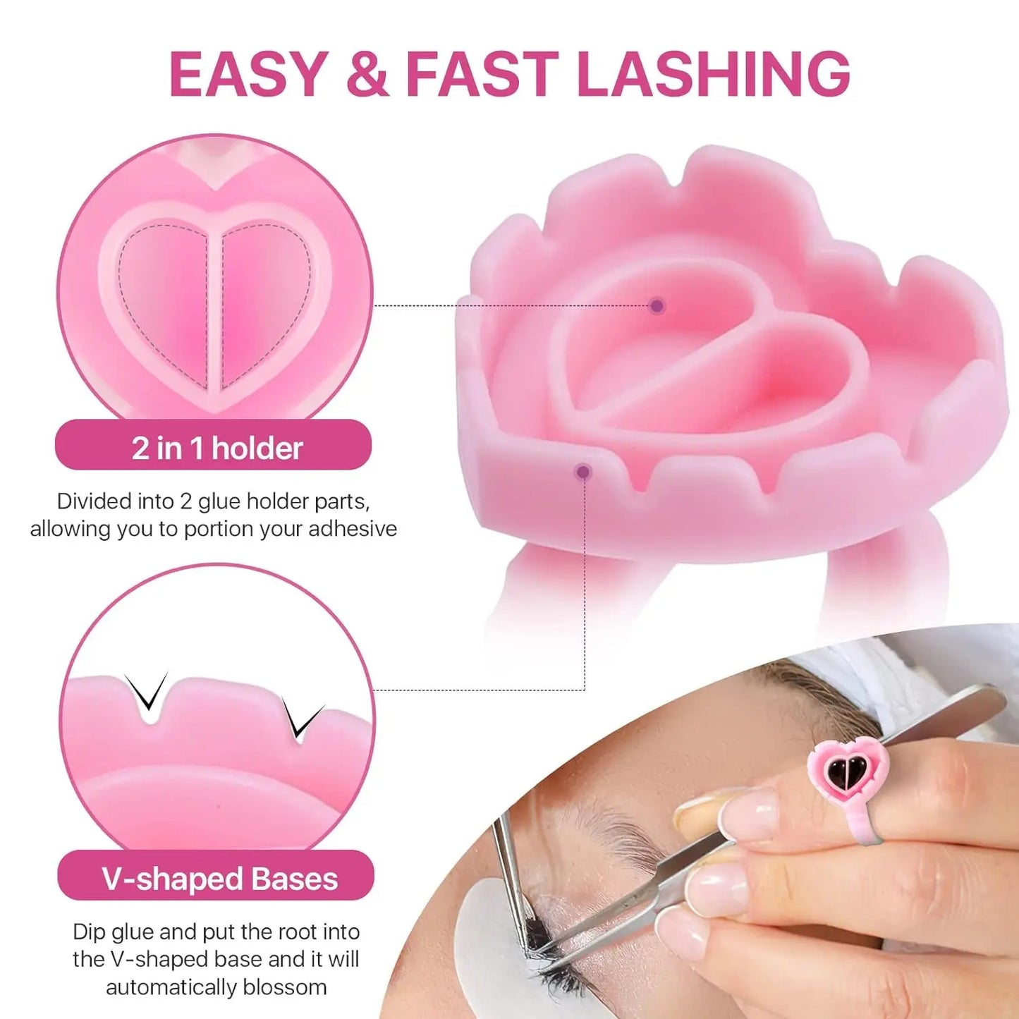 FOEONCO 100PCS Disposable Heart-Shaped Glue Rings – Eyelash & Tattoo Pigment Cups