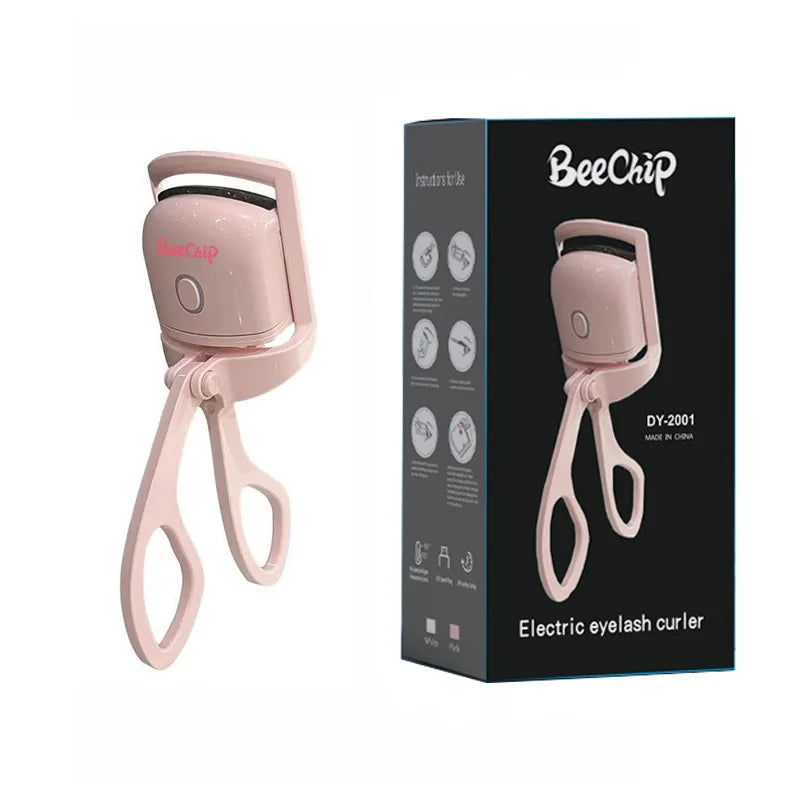 مكبس رموش كهربائي وردي قابل لإعادة الشحن من BeeChip - تسخين سريع وتجعيدات تدوم طويلاً