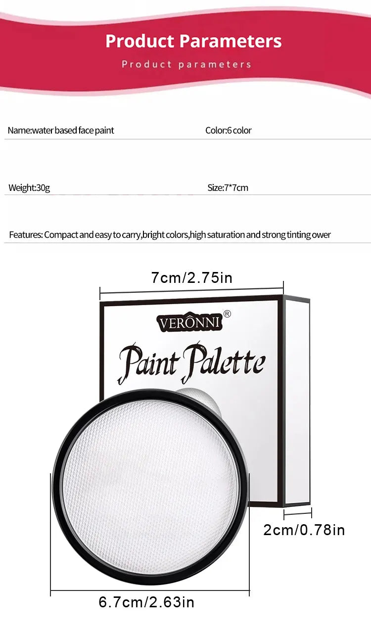 LuxuryGlow 30g Monochromatic Face & Body Paint Kit – Black, White, Red Water-Based Makeup with Brushes for Halloween & Party Looks