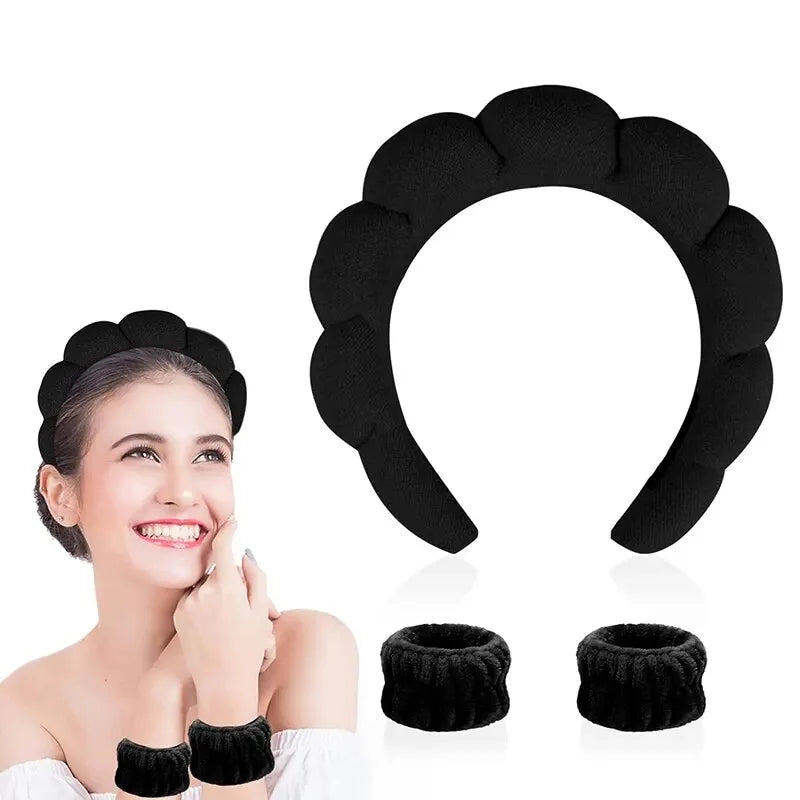 LuxuryGlow Soft Cloud Hair Band Set – 3pcs Fluffy Headbands for Makeup & Skincare