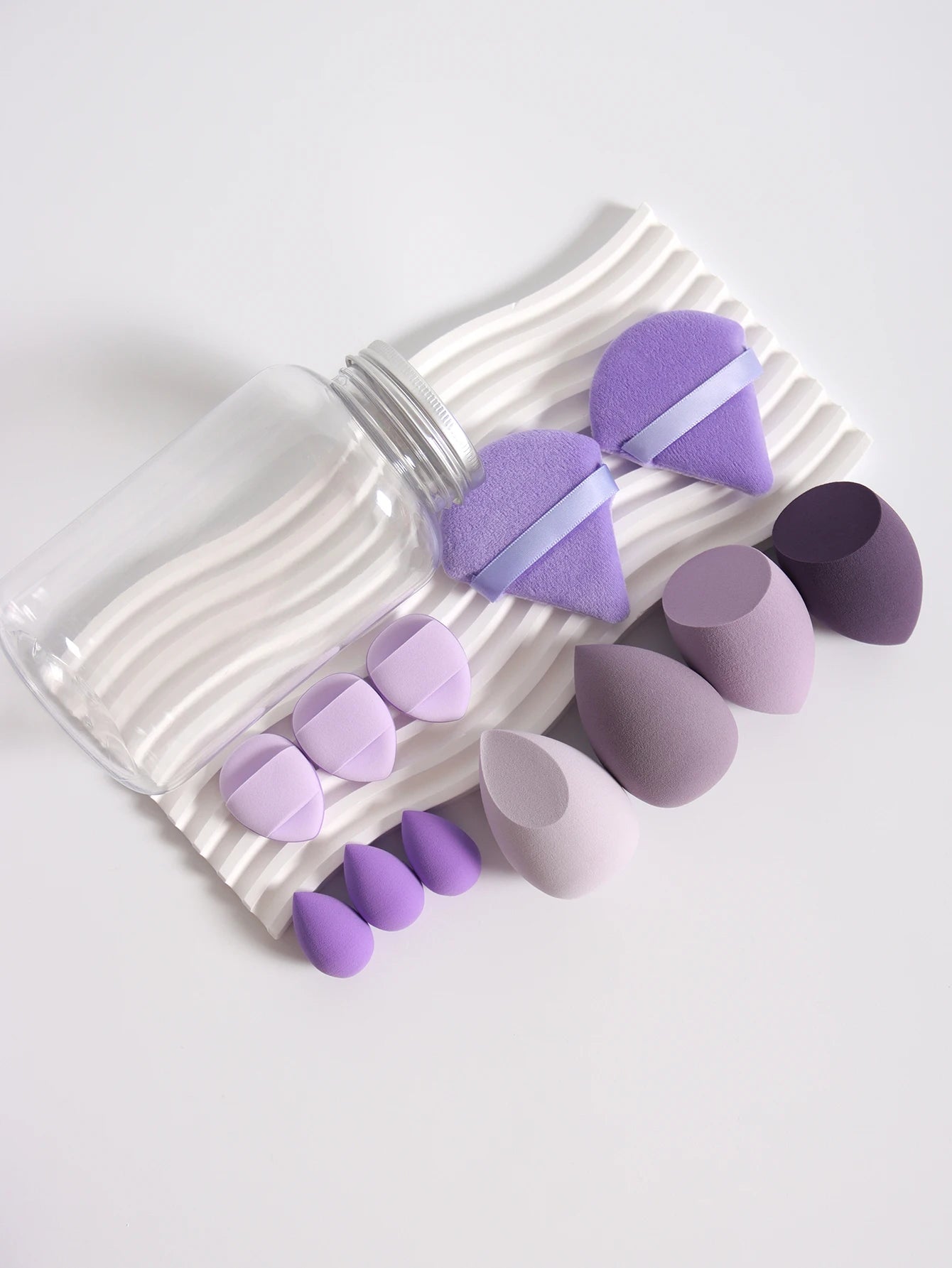 Esponjas de maquillaje de doble uso Luxury Glow, 12 unidades, con frasco de almacenamiento – Sin látex