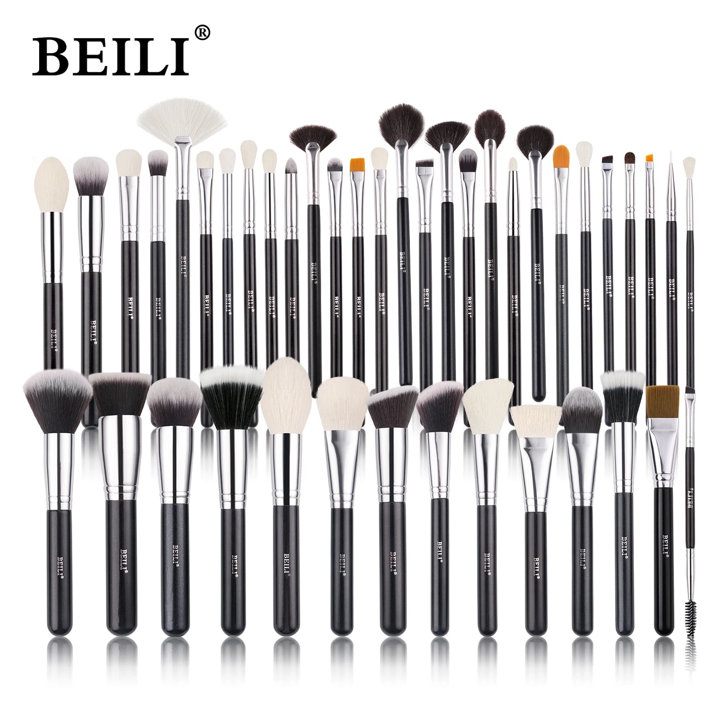 BEILI 30pcs Black Makeup Brush Set – Goat Hair & Synthetic Professional Kit C150