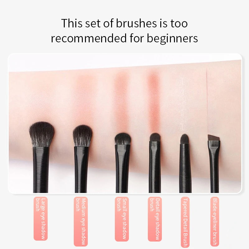 LuxuryGlow 6PCS Natural Eye Makeup Brush Set – Eyeshadow, Eyebrow & Eyeliner Tools
