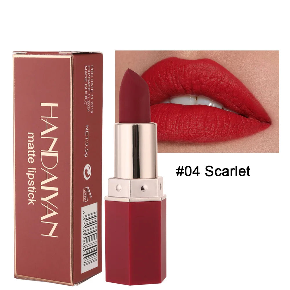 Handaiyan 6-Color Matte Velvet Lipstick Set – Waterproof, Long-Lasting Nude & Red Shades