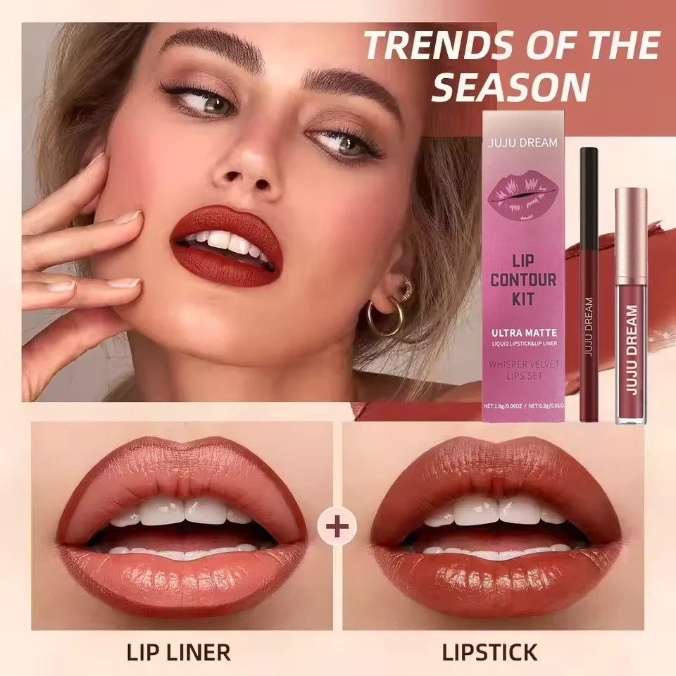 JUJU DREAM 6-Color Matte Lip Liner & Lipstick Pencil Set – 2-in-1 Waterproof, Long-Lasting, Smudge-Proof