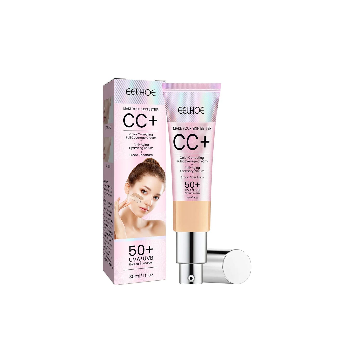 Base de maquillaje CC Cream EELHOE – FPS 50, cobertura total y control de grasa