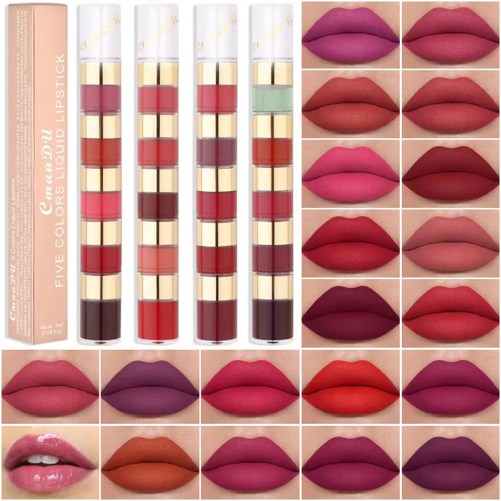 Set de brillo labial mate de larga duración Cmaadu de 5 colores: resistente al agua y a las manchas