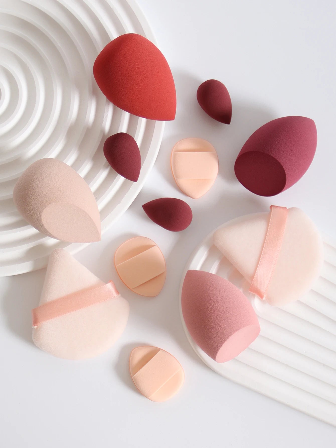 Esponjas de maquillaje de doble uso Luxury Glow, 12 unidades, con frasco de almacenamiento – Sin látex