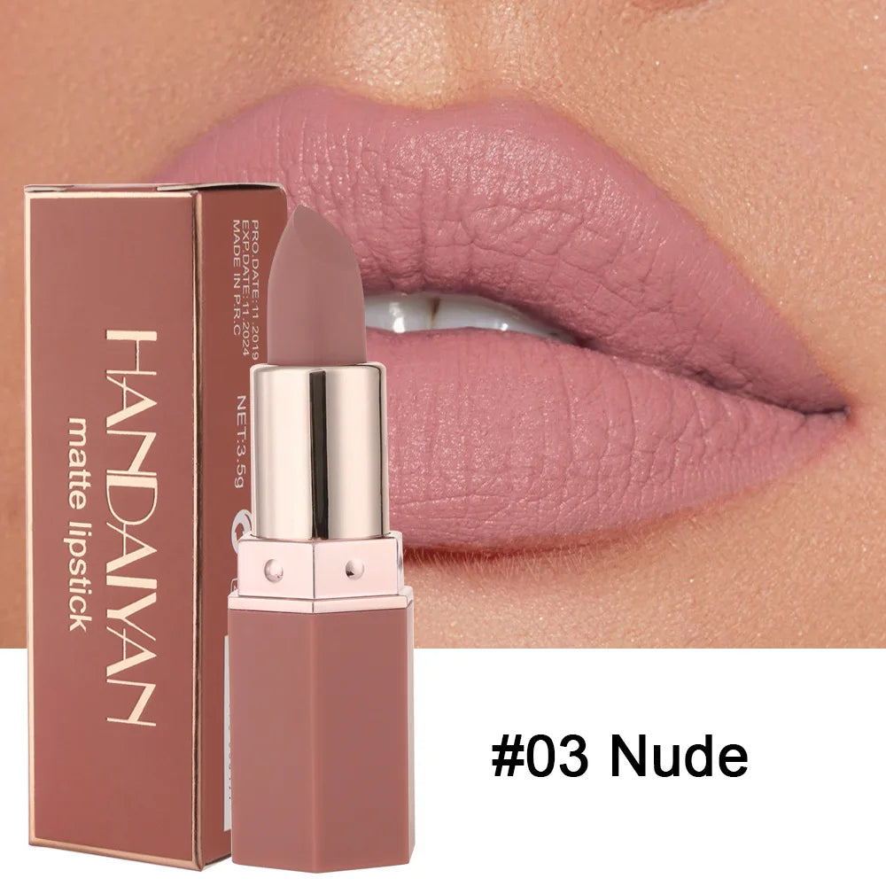 Handaiyan 6-Color Matte Velvet Lipstick Set – Waterproof, Long-Lasting Nude & Red Shades