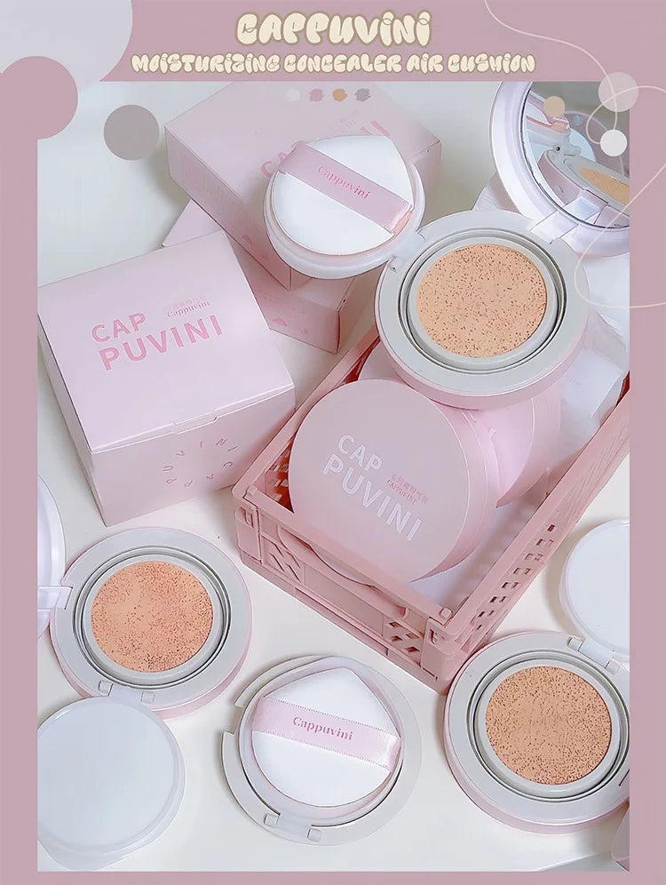 Base de maquillaje líquida Cappuvini Air Cushion: de larga duración, iluminadora e hidratante.