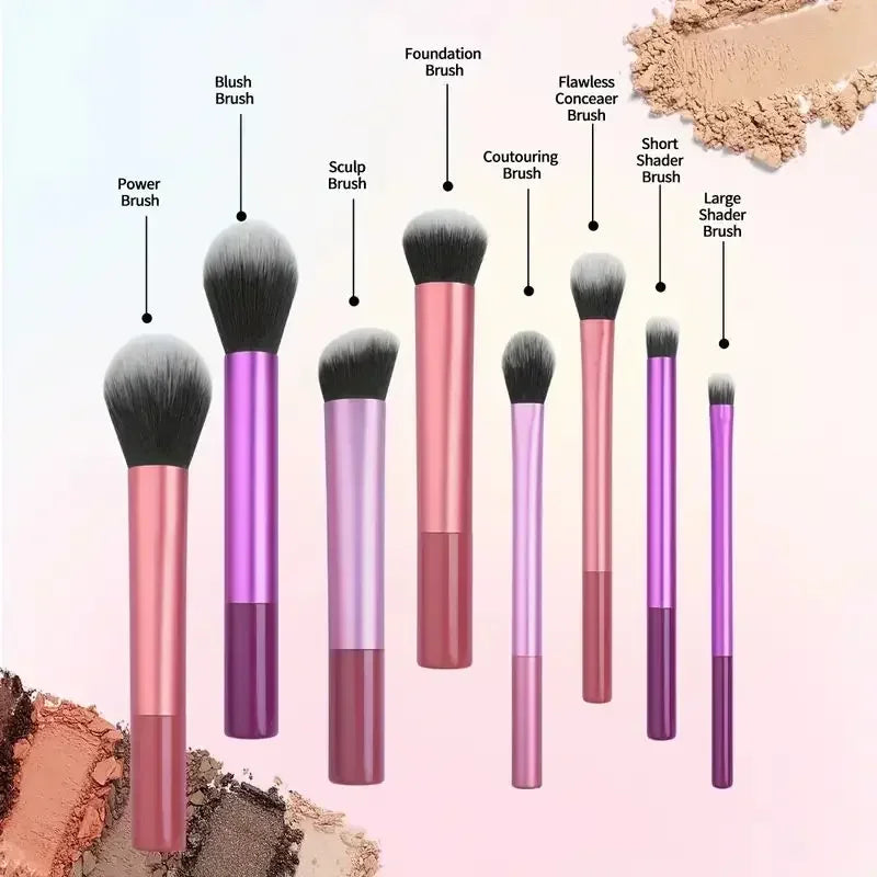 RUZOFO 8-Piece Professional Black Glossy Makeup Brush Set – Complete Kit for Face & Eyes