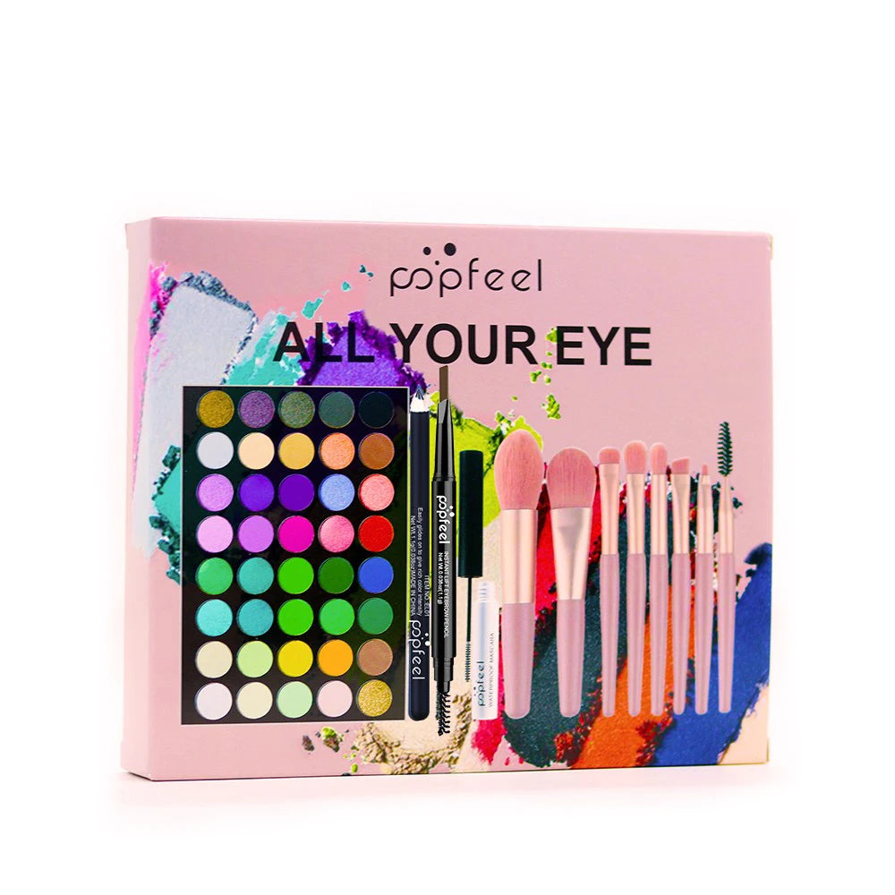 POPFEEL 40-Color Eye Makeup Set with Mascara, Eyeliner & Brushes
