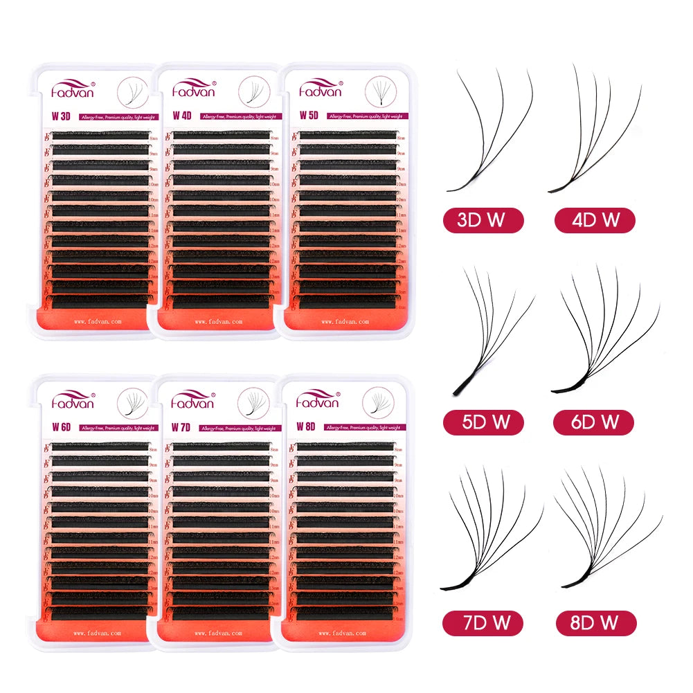 FADVAN W-Shape Volume Lash Extensions – 3D to 8D Premade Fans, Faux Mink