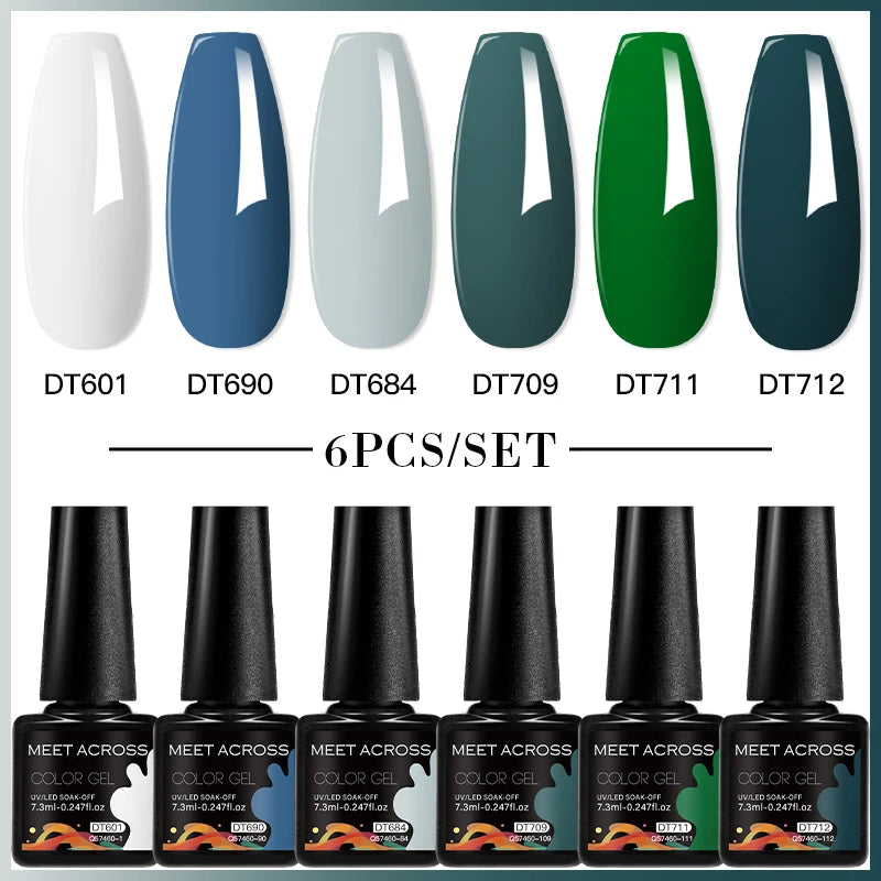 MEET ACROSS 6PC UV LED Gel Nail Polish Set – Soak Off Semi-Permanent Manicure Kit (7ml Each) C50