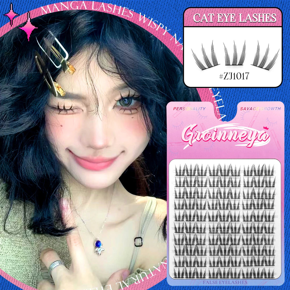 GROINNEYA Cluster Lashes – Natural Volume DIY Eyelash Extensions Mixed Tray