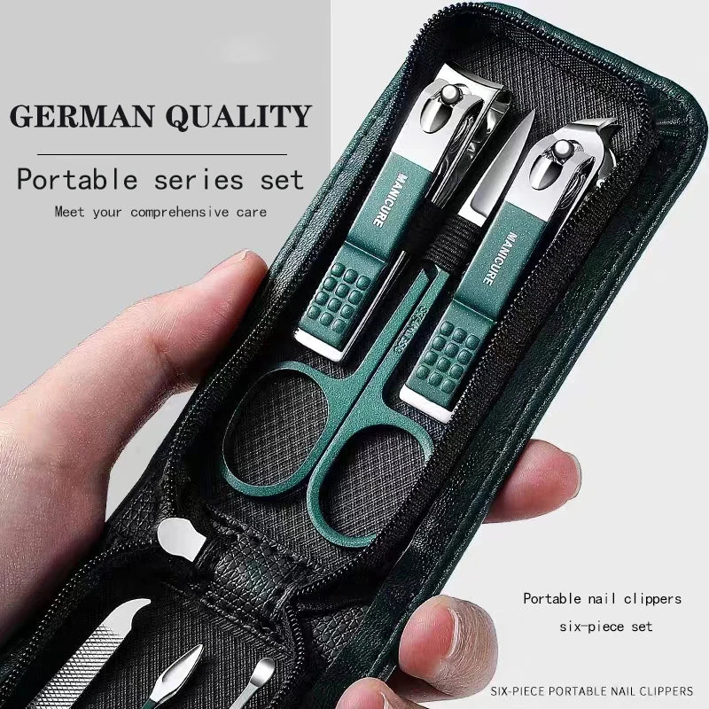 Juego de cortaúñas premium LuxuryGlow de 6 piezas: kit de manicura y cuidado personal de acero inoxidable para hombres y mujeres