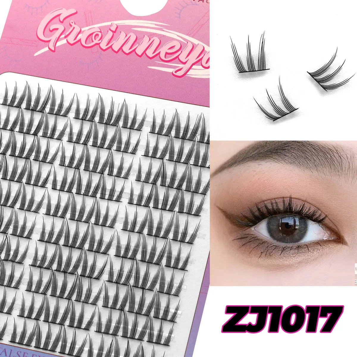 GROINNEYA Cluster Lashes – Natural Volume DIY Eyelash Extensions Mixed Tray