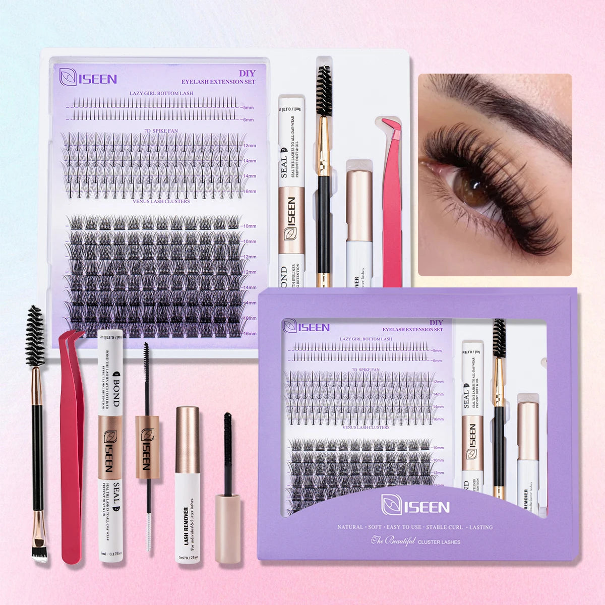 ISEEN DIY Lash Extension Kit – Mixed Lash Clusters with Bond, Remover & Tools