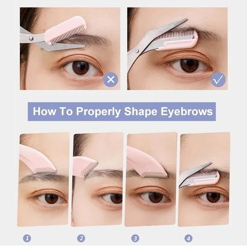 Navaja recortadora de cejas y afeitadora facial LuxuryGlow: herramienta de cuidado personal para mujeres con tijeras y peine (plástico, 12,8 cm)