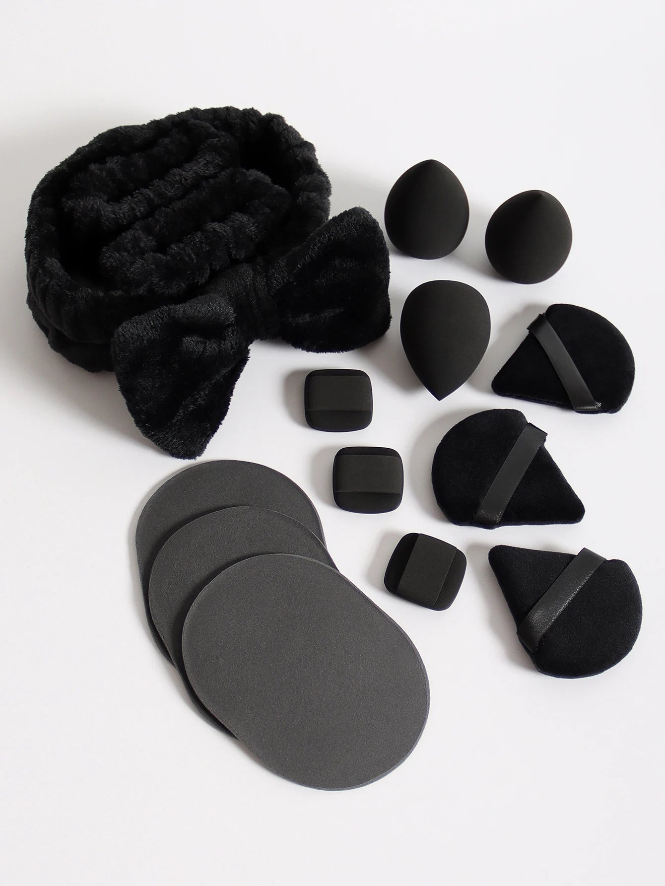 LuxuryGlow 15-Piece Makeup Sponge & Cosmetic Puff Set – Beauty Blender, Headband & Wristband