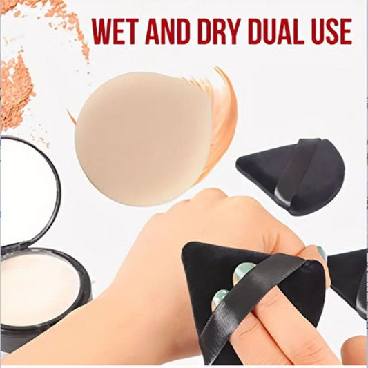 LuxuryGlow - Juego de 10 borlas triangulares para polvos: aplicador de maquillaje de felpa suave de doble uso para cosméticos húmedos y secos