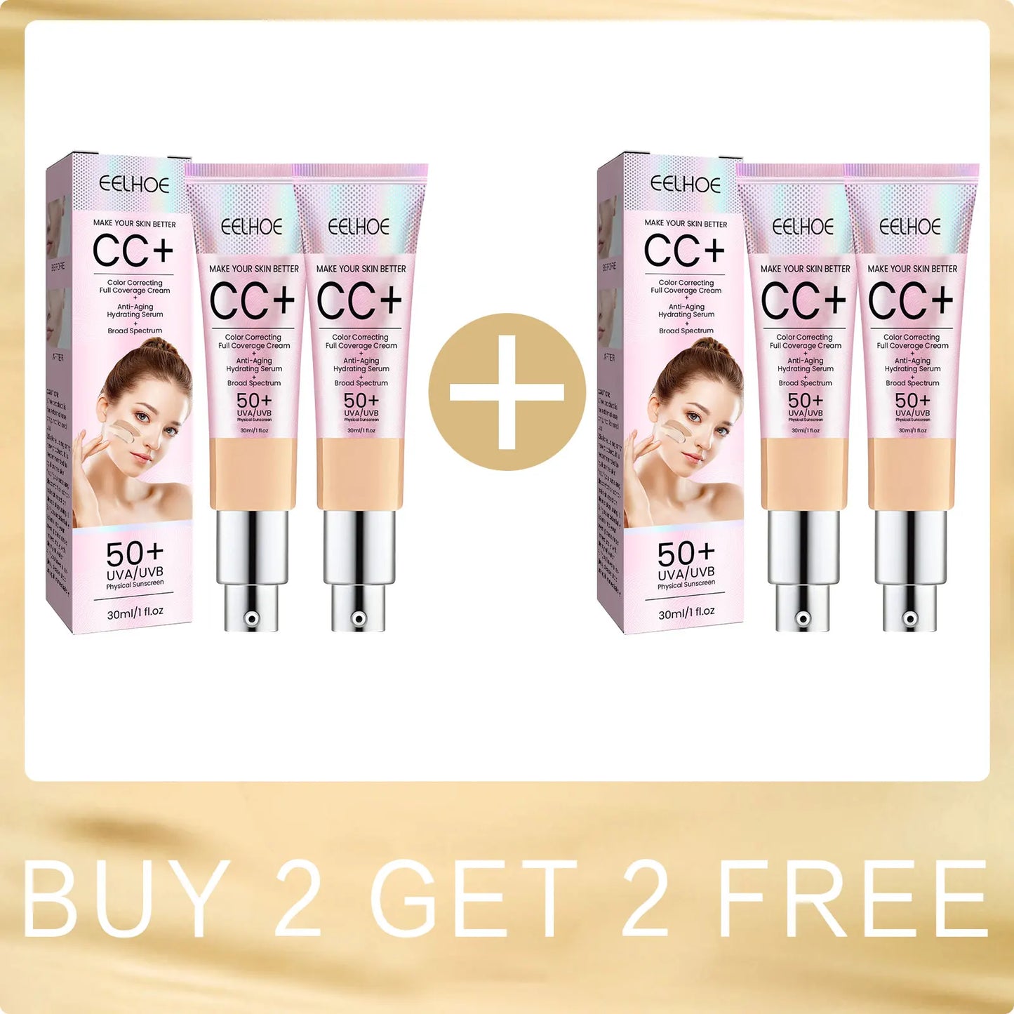 Base de maquillaje CC Cream EELHOE – FPS 50, cobertura total y control de grasa