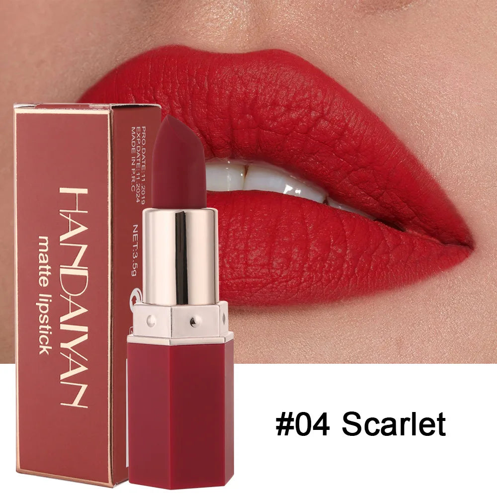 Handaiyan 6-Color Matte Velvet Lipstick Set – Waterproof, Long-Lasting Nude & Red Shades