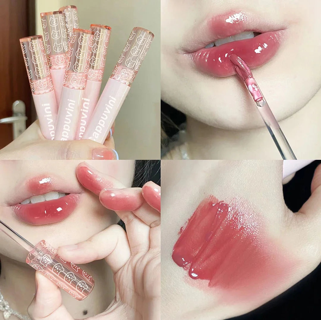 Brillo de labios con efecto espejo en rosa cereza LuxuryGlow: aceite labial hidratante con brillo de cristal