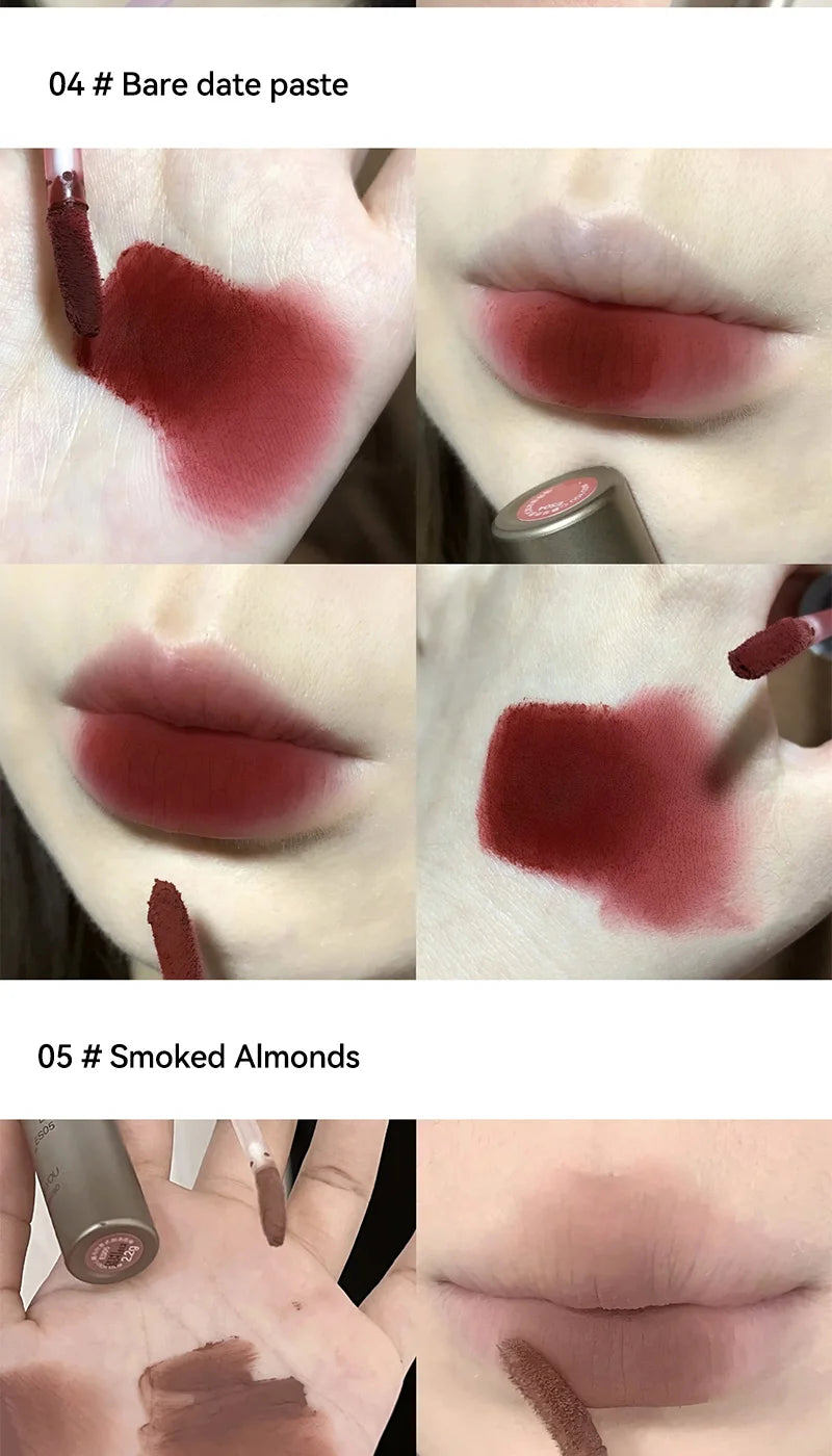 Mini brillo labial mate DIXI: acabado aterciopelado, tono latte, fácil de aplicar