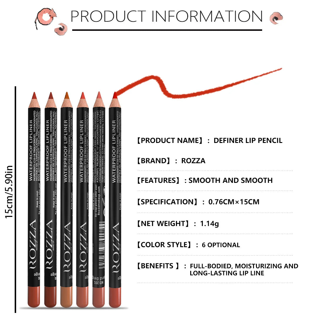Delineador de labios mate LuxuryGlow de 14 colores: lápices de alta pigmentación, resistentes al agua y de larga duración.