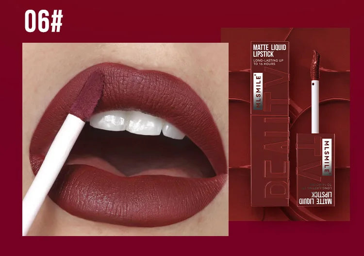 Brillo de labios satinado aterciopelado MLSMILE: 6 colores antiadherentes, acabado mate resistente al agua