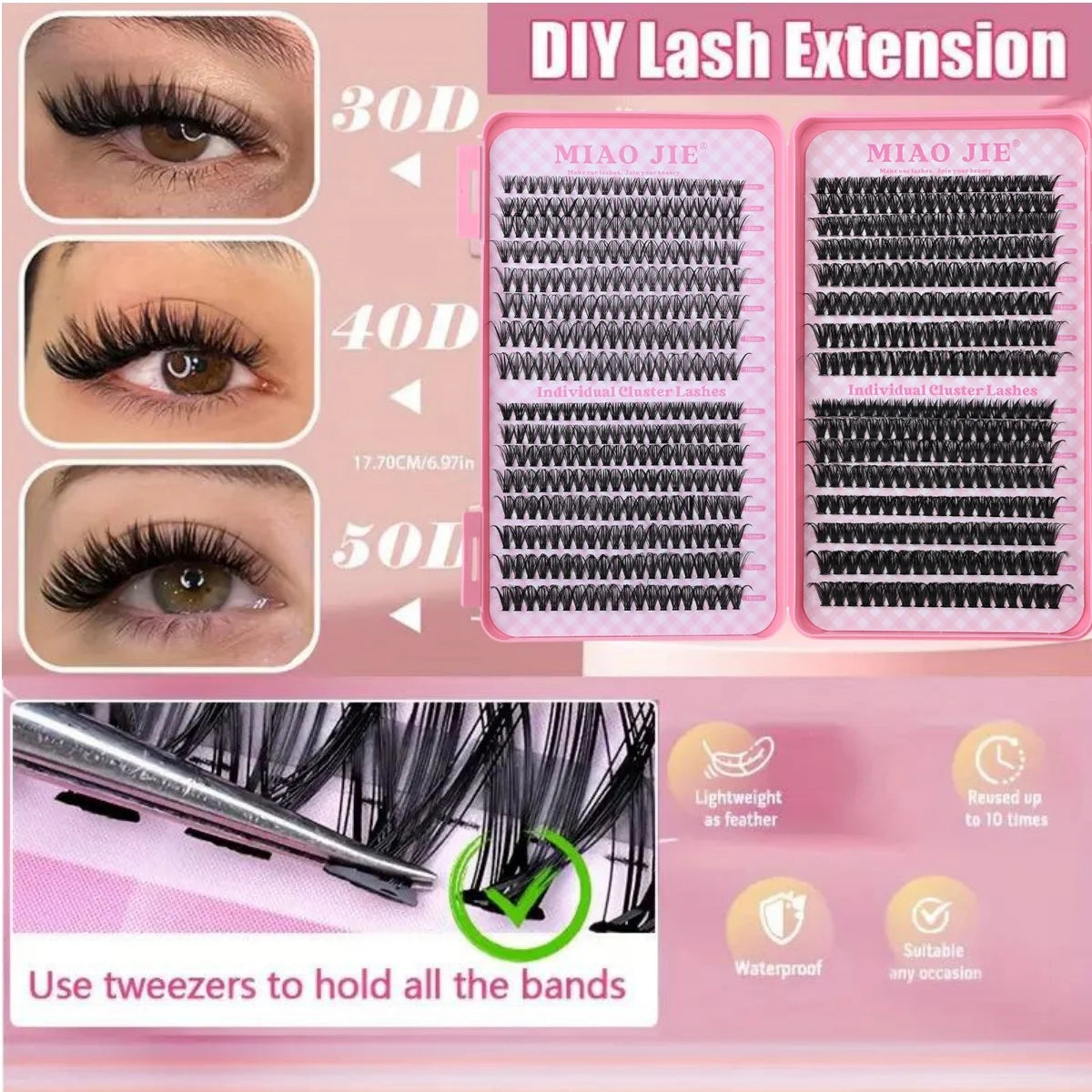 مجموعة رموش MIAOJIE D Curl من 640 قطعة - رموش صناعية فردية بطول 9-16 مم
