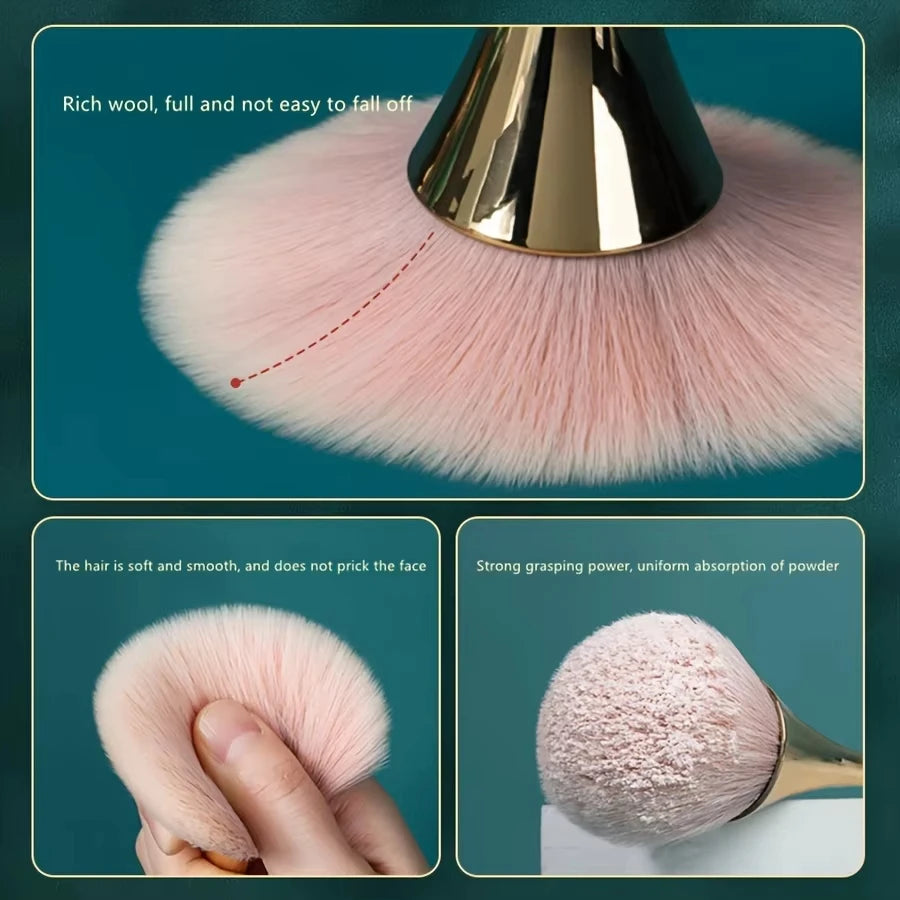 WRDEW Rose Gold Fan Makeup Brush – Soft Blush, Highlight & Powder Brush