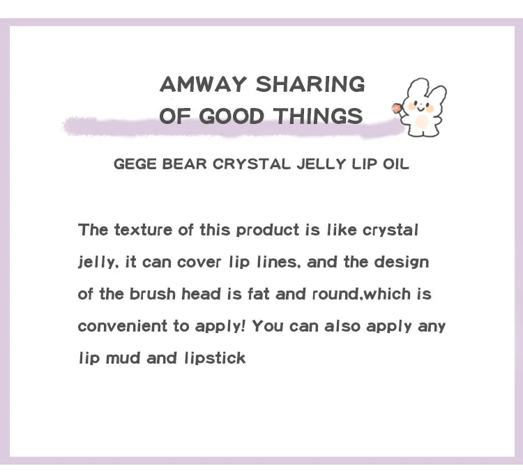 Aceite labial Crystal Jelly de Gege Bear: brillo hidratante de frutas para labios suaves y nutridos.