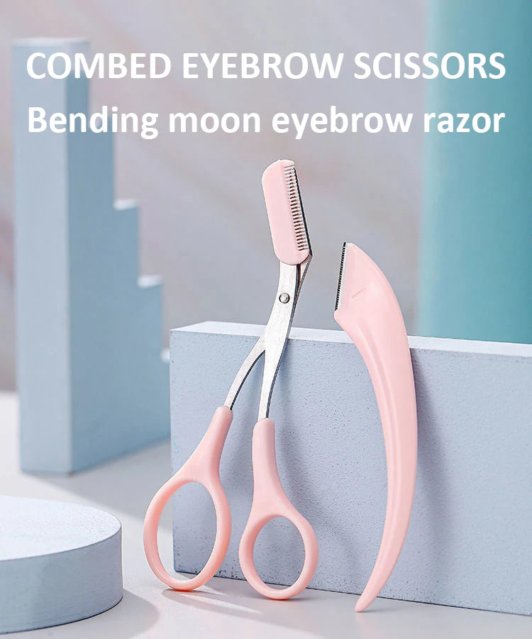 Set de cuchilla profesional para cejas y afeitadora facial LuxuryGlow para mujer: incluye peine y tijeras para cejas (acero inoxidable)