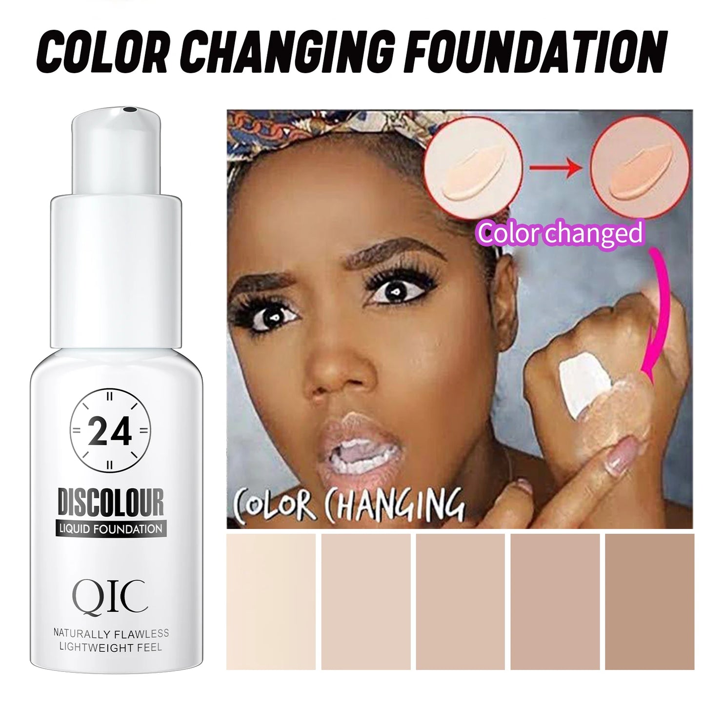 QIC Magic Color Changing Foundation – Long-Lasting, Hydrating, Matte Finish