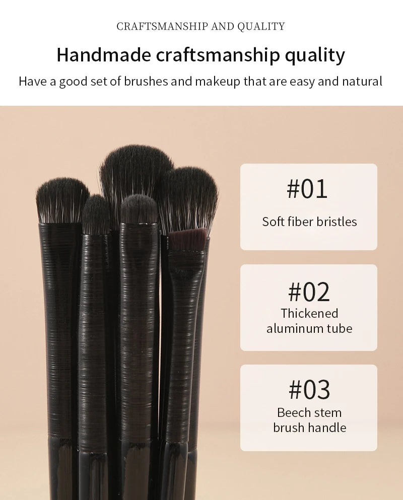 LuxuryGlow 6PCS Natural Eye Makeup Brush Set – Eyeshadow, Eyebrow & Eyeliner Tools