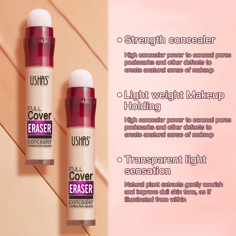 USHAS 12-Color Liquid Concealer with Rotating Sponge – Lightweight, Long-Lasting & Moisturizing Foundation
