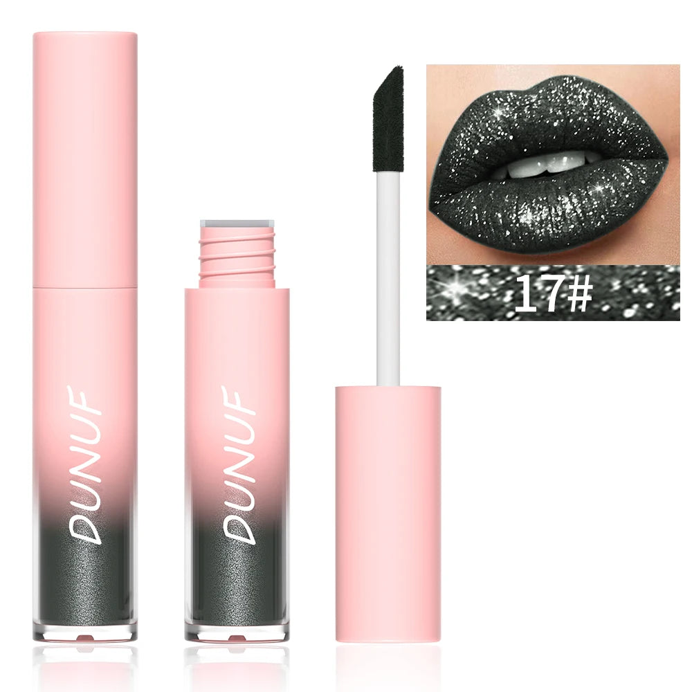 DUNUF Waterproof Pearlescent Lipstick – Long-Lasting Shimmer Lip Gloss for Daily & Stage Makeup