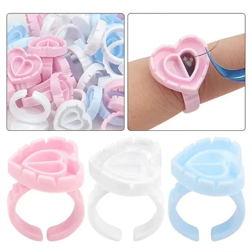 SMHZP 100Pcs Disposable Blooming Eyelash Glue Rings – Flower Cup Design for Lash Extension & Tattoo Pigment