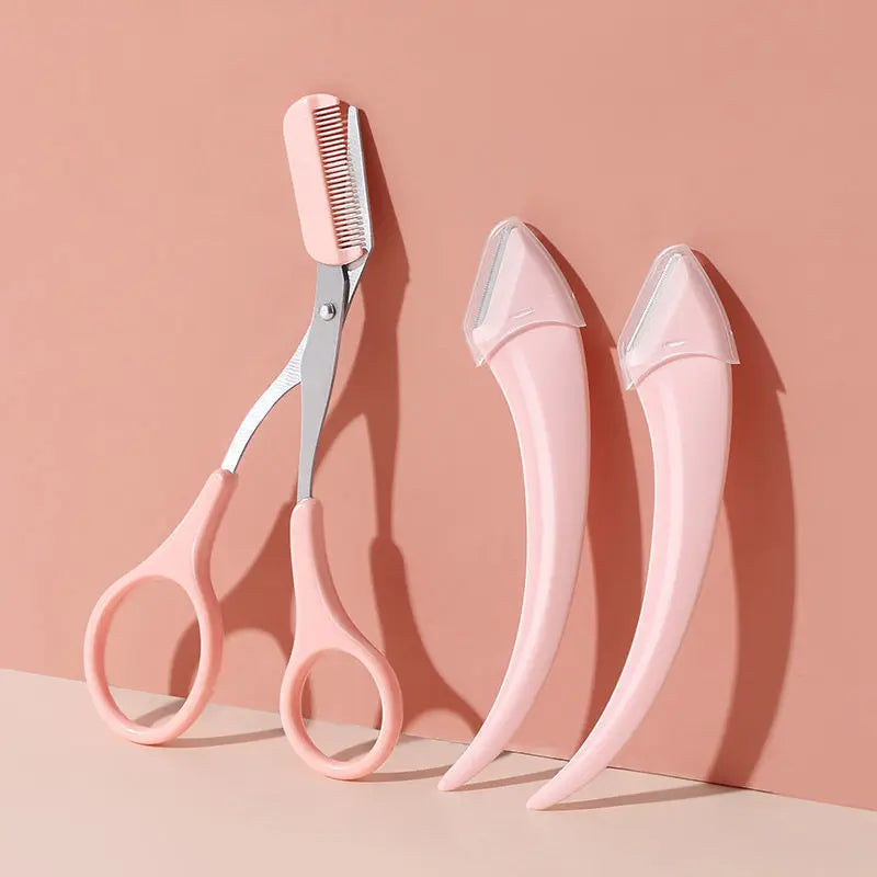 Set de cuchilla profesional para cejas y afeitadora facial LuxuryGlow para mujer: incluye peine y tijeras para cejas (acero inoxidable)