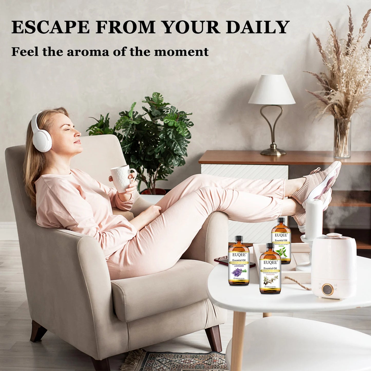 Aceite esencial puro EUQEE de 118 ml: mezcla para difusor de aromaterapia con palo santo, lavanda, vainilla y más (C30)
