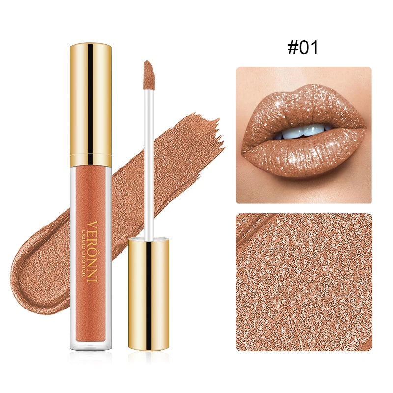 Set de labiales líquidos con purpurina LuxuryGlow de 15 colores: brillo labial duradero, resistente al agua y brillante.