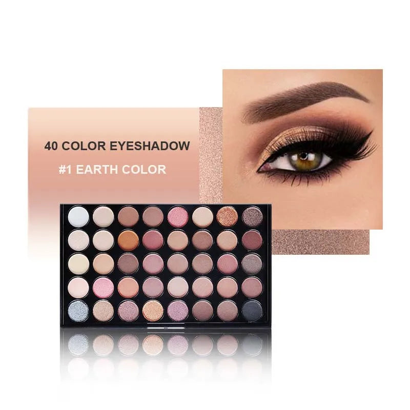 Paleta de sombras de ojos mate perladas de 40 colores LuxuryGlow: kit de maquillaje multicolor de larga duración, resistente al agua y fácil de difuminar.