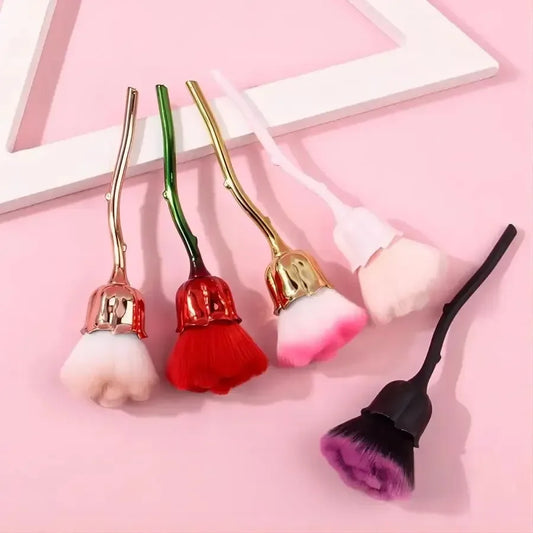 فرشاة مكياج بودرة سائبة على شكل وردة سوداء من RUZOFO - أداة ناعمة لتوزيع بودرة الوجه والأظافر