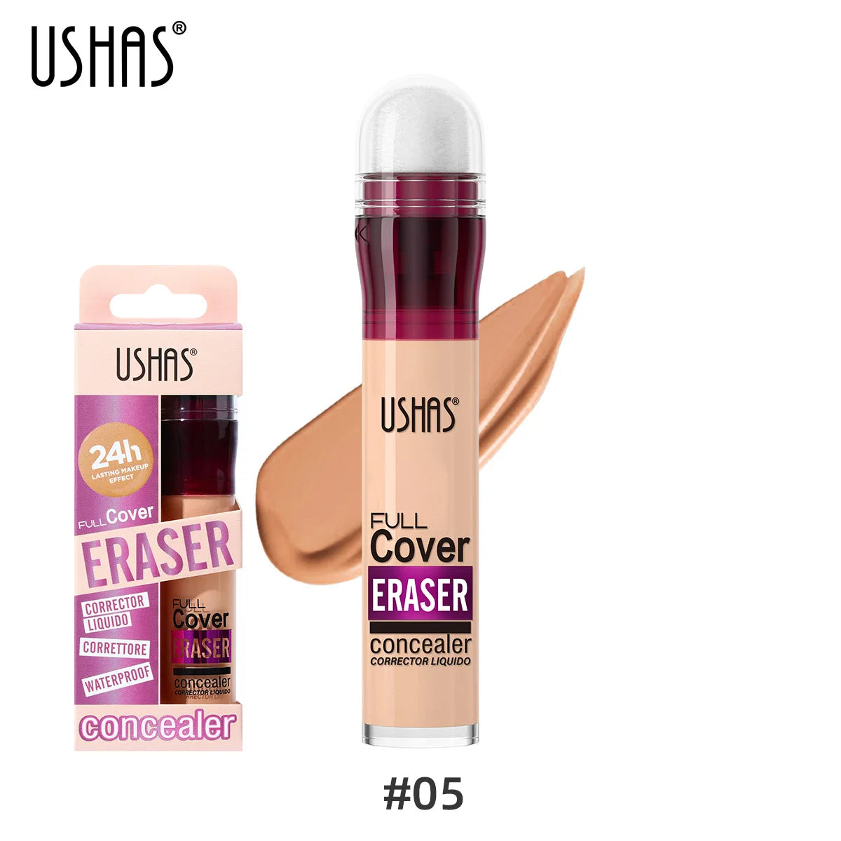 Corrector USHAS resistente al agua con punta de esponja: 12 tonos, look sin maquillaje