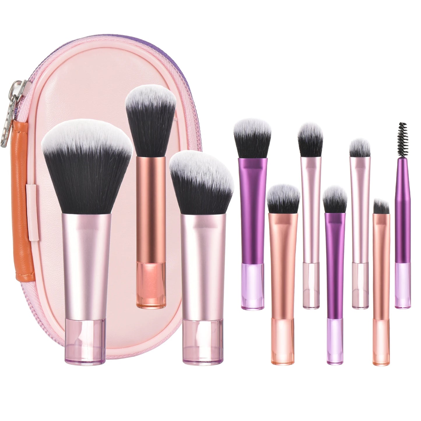 مجموعة فرش مكياج صغيرة من LuxuryGlow، 10 ألوان، مجموعة سفر محمولة مع إسفنجة وأدوات