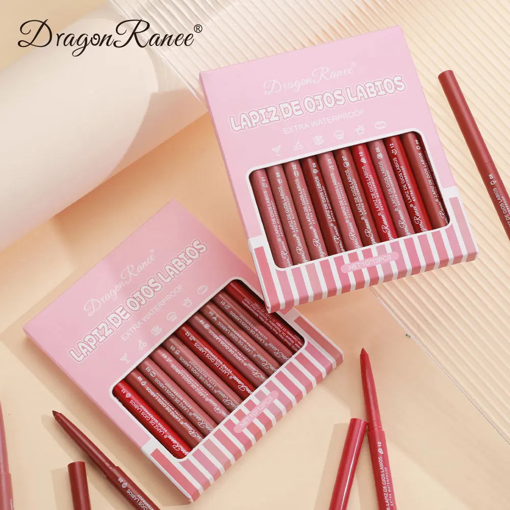 Delineador de labios mate Dragon Ranee de 12 colores: resistente al agua, a las manchas y de larga duración.