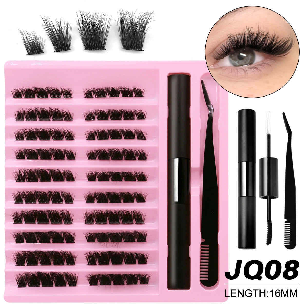 GROINNEYA DIY Lash Extension Kit – Waterproof Lash Bond & Seal with Tweezers for Salon-Quality Lash Clusters at Home