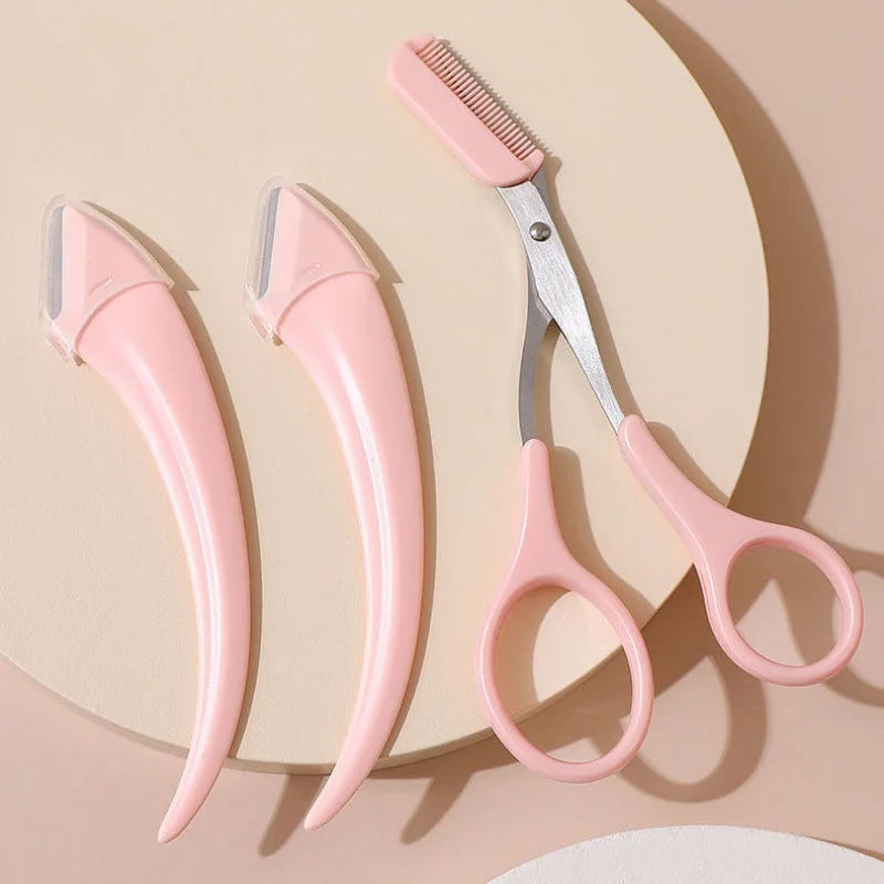 Set de cuchilla profesional para cejas y afeitadora facial LuxuryGlow para mujer: incluye peine y tijeras para cejas (acero inoxidable)